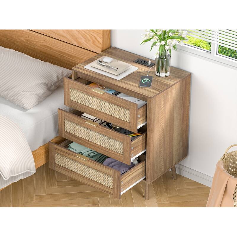 3-Drawer Rattan Dresser - Modern Boho Chest with Natural Accents, Smooth Drawers & Bedroom Storage