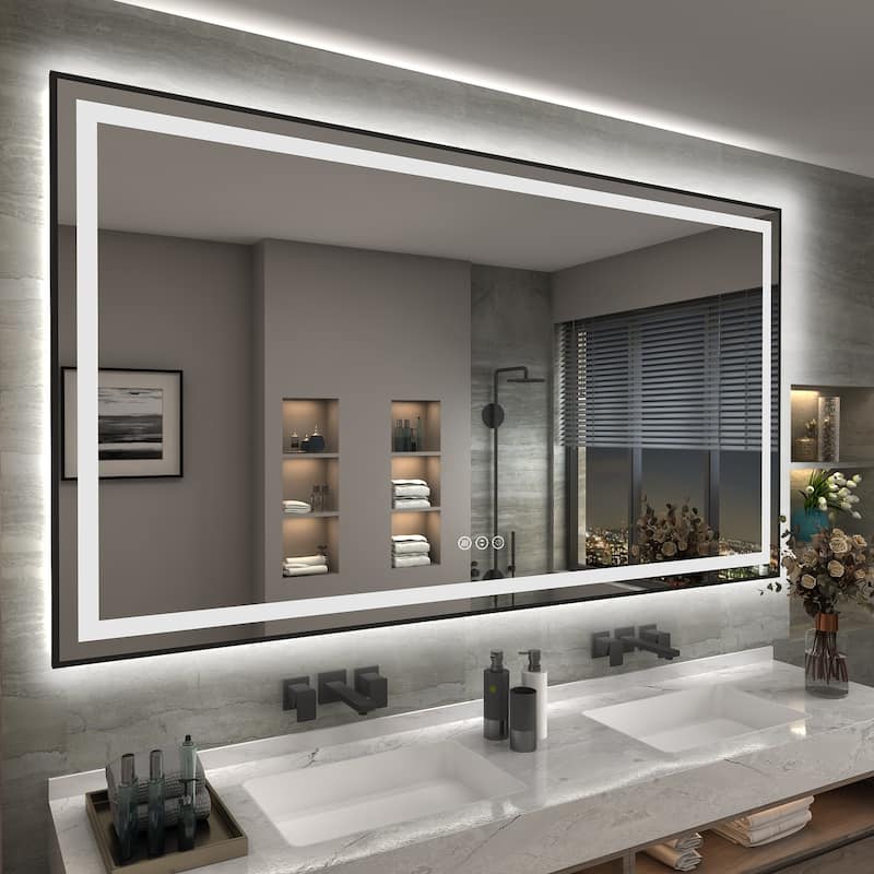 Framed Front & Back LED Lighted Anti-Fog Tempered Glass Wall Bathroom Vanity Mirror - 72" x 40"
