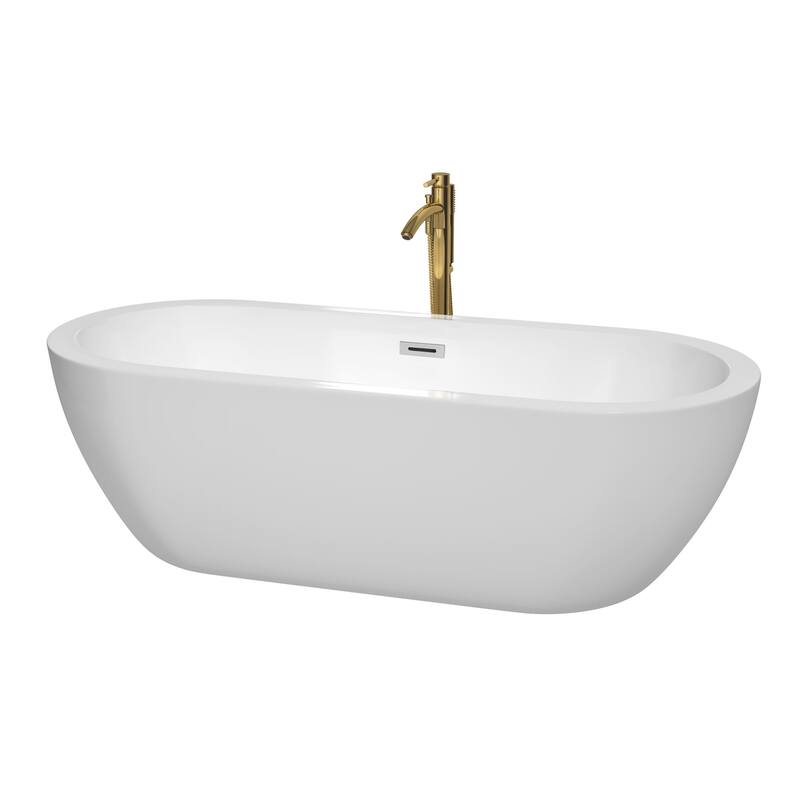 Wyndham Collection Soho 72" Free Standing Acrylic Soaking Tub with - White / Polished Chrome Trim / Brushed Gold Faucet