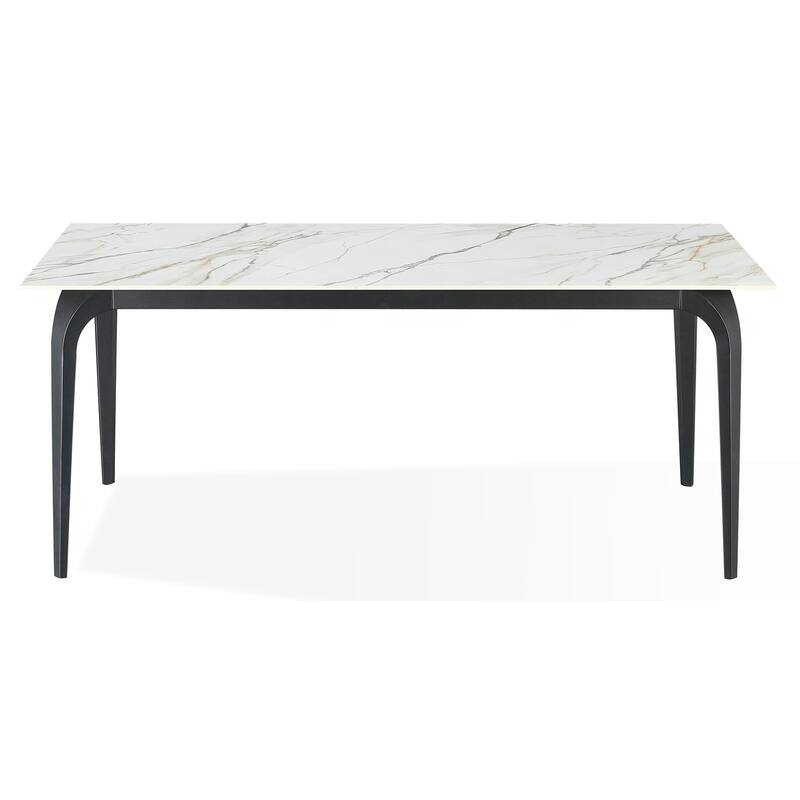 Nicoya Stone Top Rectangular Dining Table in Pumpkin Spice Stone and Black Metal - 30" x 32" x 71"