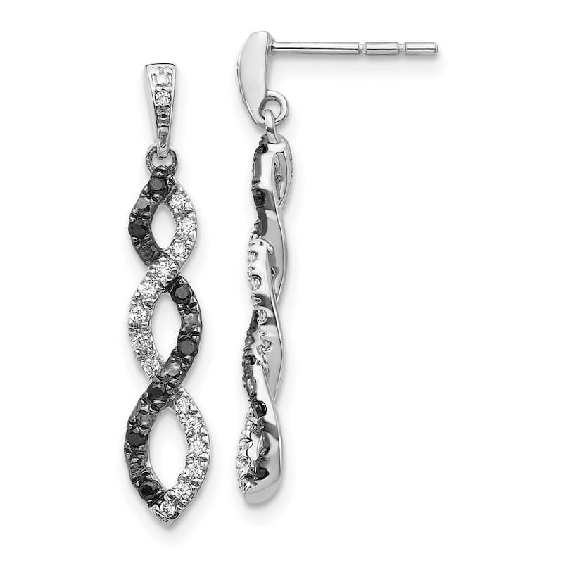 Curata 14k White Gold Black and White Diamond Twisted Post Earrings - 26x4mm Wide