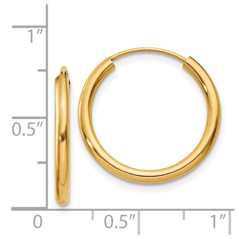 Curata 14k Yellow Gold tube 2X17mm Polished Round Endless Hoop Earrings