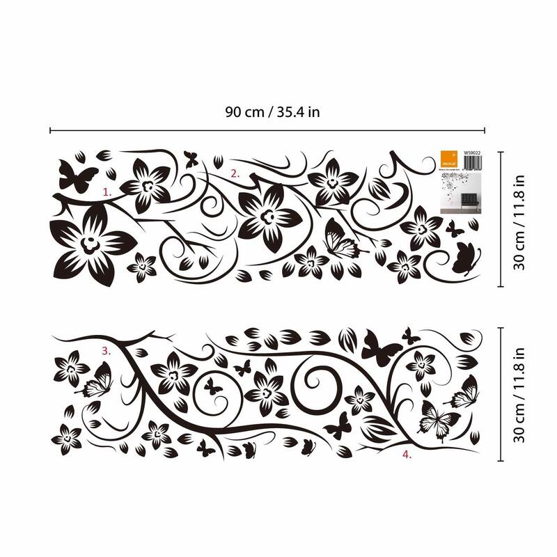 Walplus Wall Sticker Black Flower Vine Butterfly Art Decal Decoration