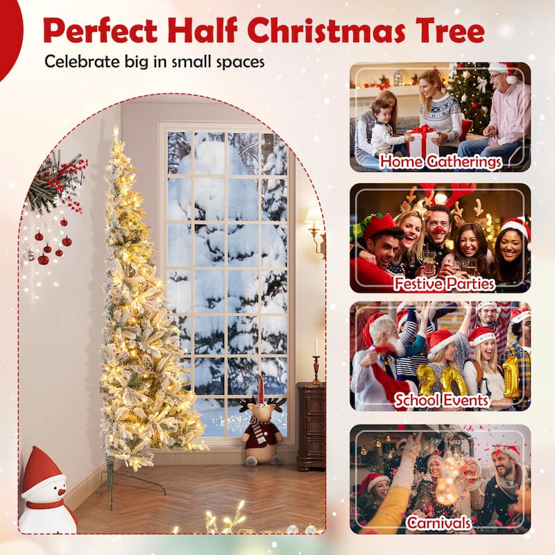 Costway 7 FT Half Artificial Pre-Lit Xmas Christmas Tree with 852 - White & Green - See Details