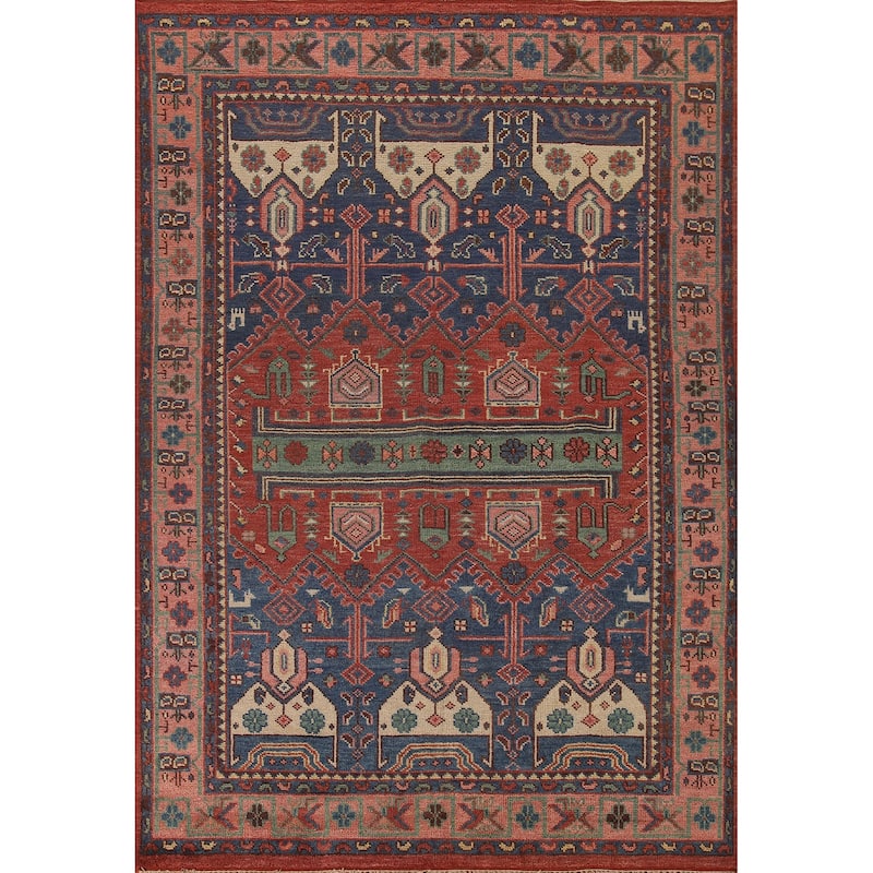 Geometric Sirjan Oriental Area Rug Hand-knotted Red Wool Carpet - 7'10"x 9'10"