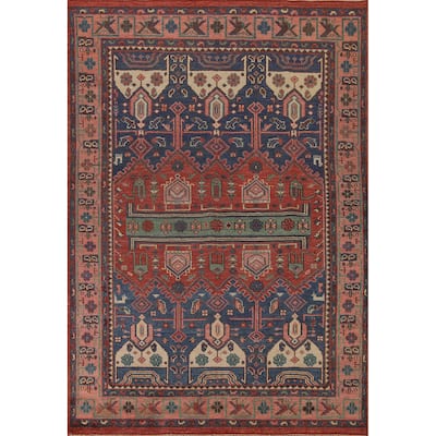 Geometric Sirjan Oriental Area Rug Hand-knotted Red Wool Carpet - 7'10"x 9'10"