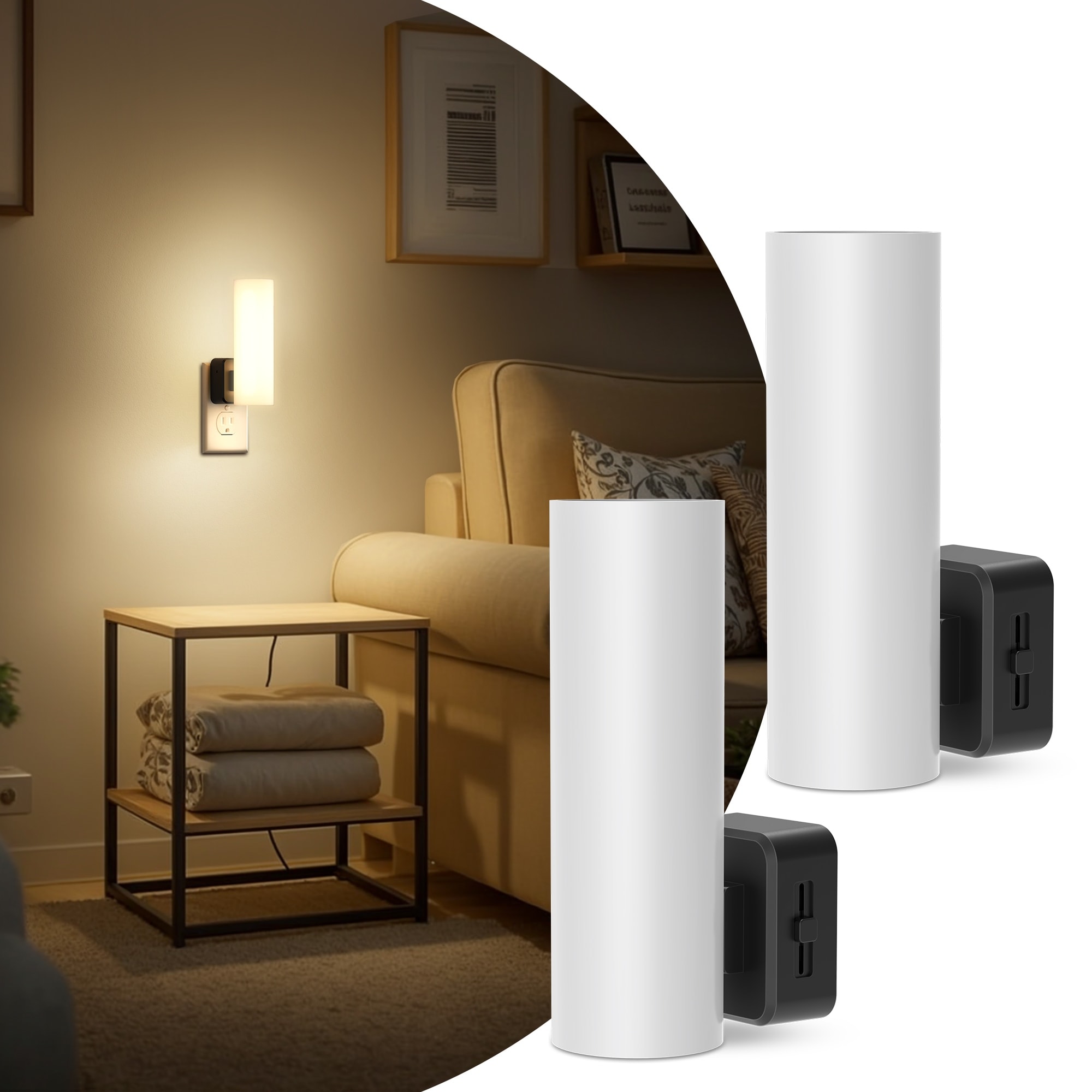 YANSUN 2-Pack Plug-in Dimmable Night Light, Dusk to Dawn Cylinder Wall Sconce, 3000K Warm, Hallway Bedroom