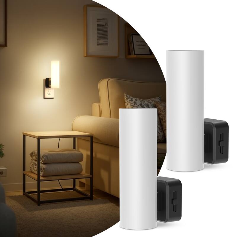 YANSUN 2-Pack Plug-in Dimmable Night Light, Dusk to Dawn Cylinder Wall Sconce, 3000K Warm, Hallway Bedroom