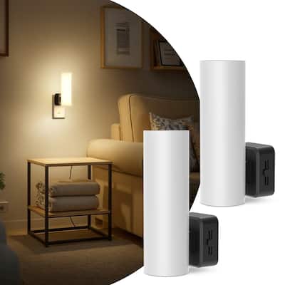 YANSUN 2-Pack Plug-in Dimmable Night Light, Dusk to Dawn Cylinder Wall Sconce, 3000K Warm, Hallway Bedroom
