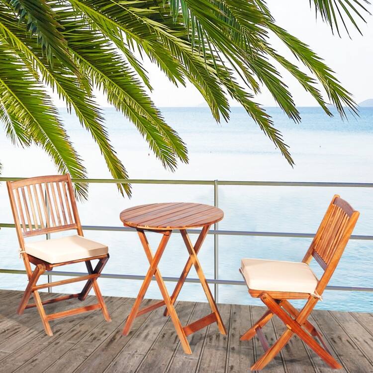 3 Pieces Patio Folding Bistro Set with Padded Cushion and Round Coffee Table - 23.5" x 23.5" x 29.5" (L x W x H)