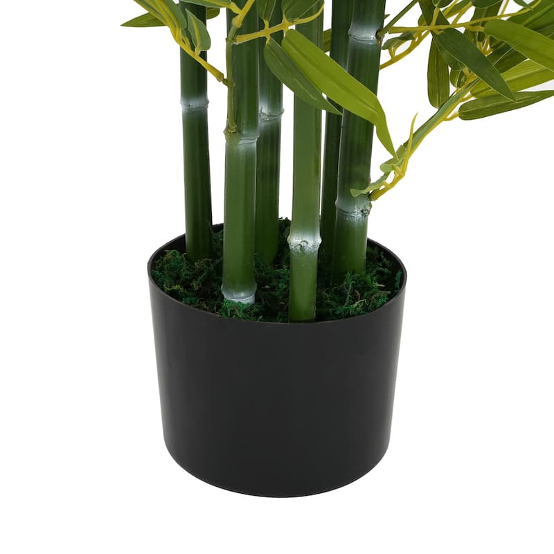 Roomfitters 5 Ft Artificial Bamboo Tree Set of 2, Tall Faux Indoor Plants with Black Plastic Pots for Home Decor, Green