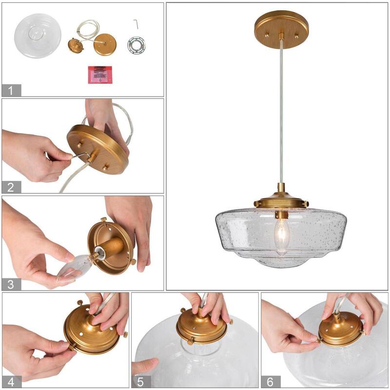 Mid-century Modern 1-light Gold Accent Pendant Farmhouse Globe Glass Linaer Chandelier - 9.5 inches