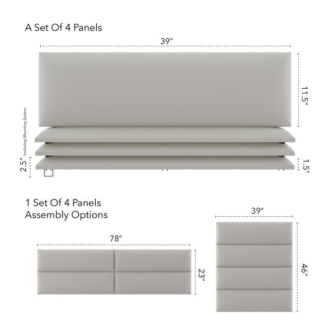 VANT Upholstered Headboards - Zigrino Oyster - 39 Inch - Set of 4 Panels.