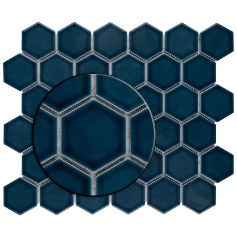 Merola Tile Tribeca 2" Hex Glacier Blue 6" x 6" Porcelain Floor and Wall Tile