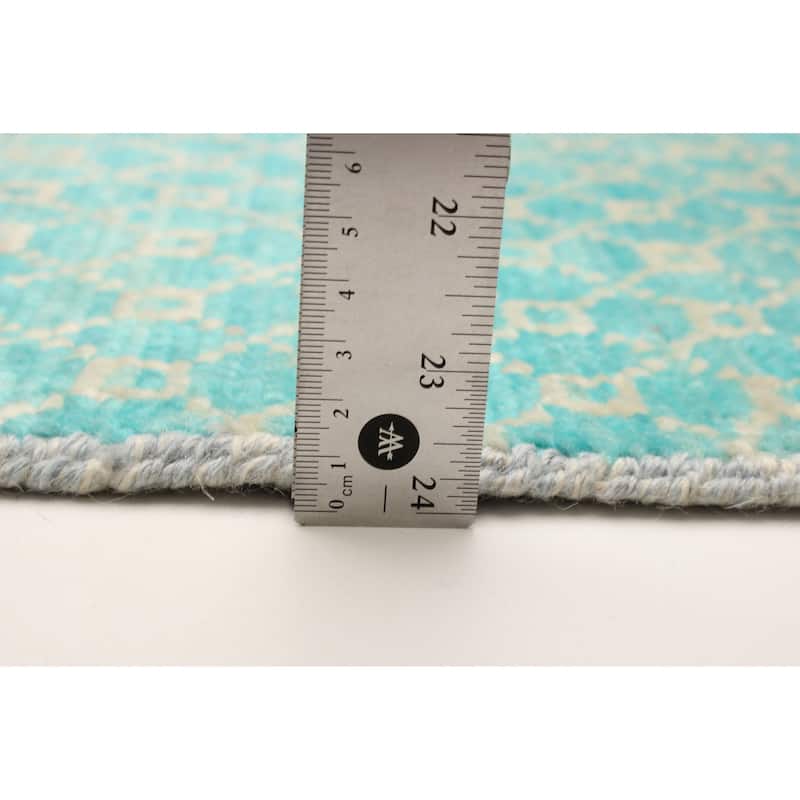 ECARPETGALLERY Hand-knotted Silk Shadow Aqua Wool Rug - 2'6 x 8'0