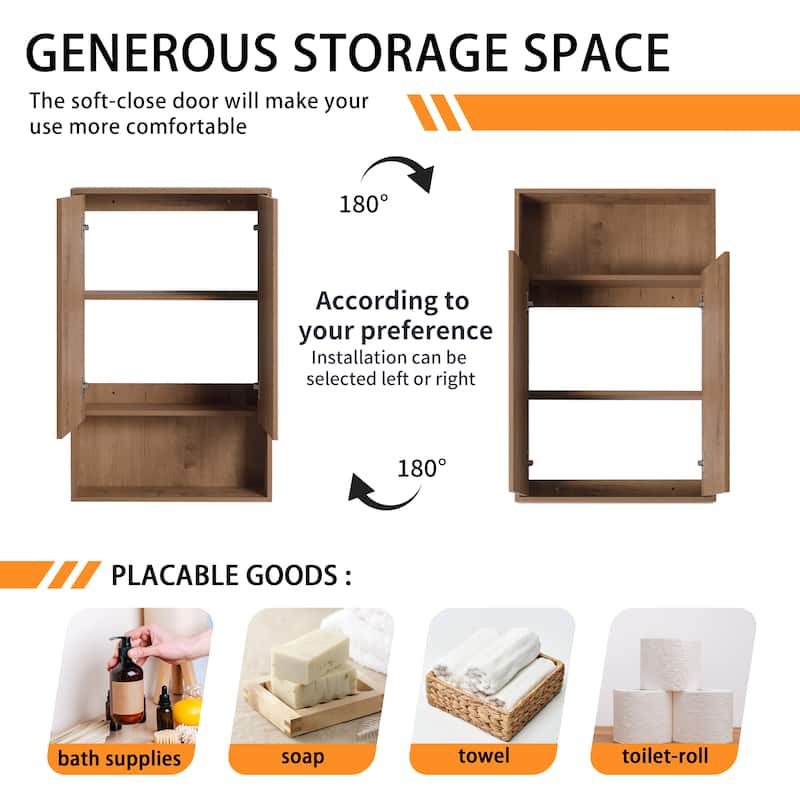 Bathroom Side Cabinet In 12/24 Inch, Floating Side Cabinet With Soft Close Door and Shelf