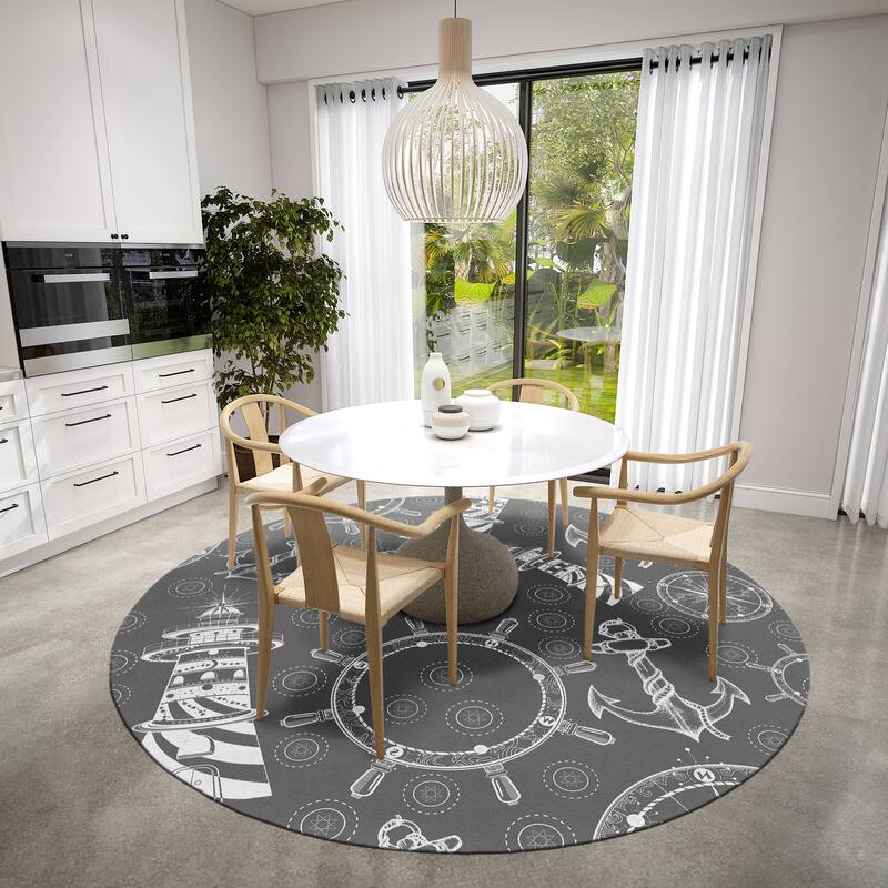 Indoor/Outdoor Harpswell Lighthouse Washable Rug - 8' x 8' Round - Grey
