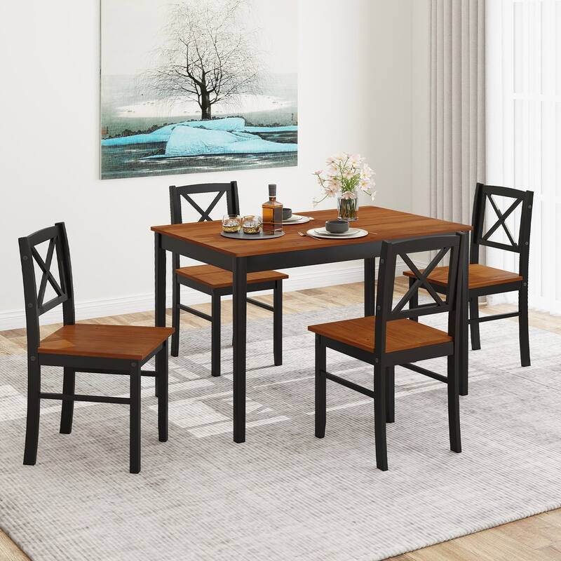 Coffee-Black Rubber Wood MDF 5-Piece Dining Set with Ergonomic Chairs - 45" x 28" x 30"