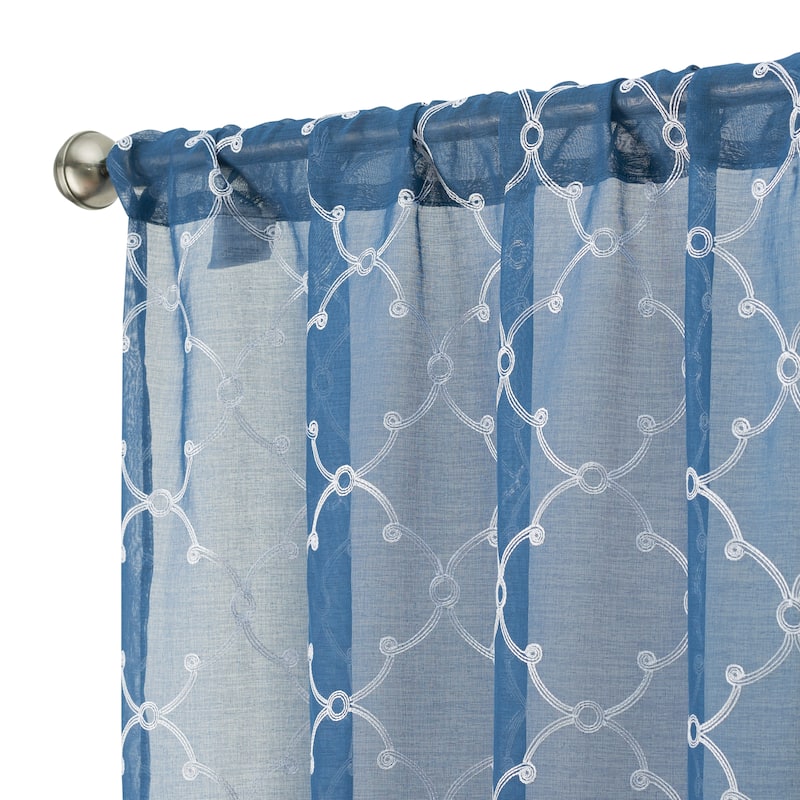 Creative Home Ideas Selena Embroidered Sheer Rod Pocket Window Curtain Panel Pair with Tiebacks