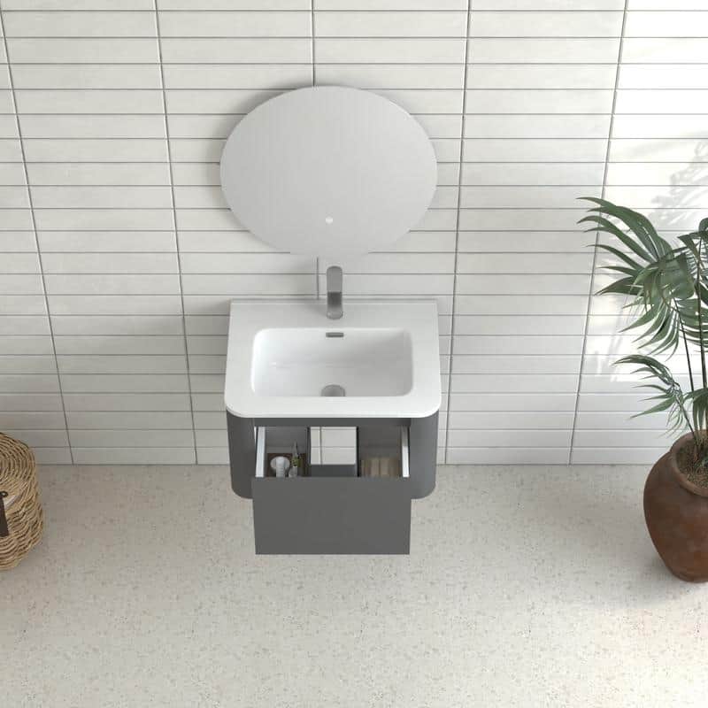 Floating Bathroom Vanity with Ceramic Sink Top Wall Mounted Cabinet