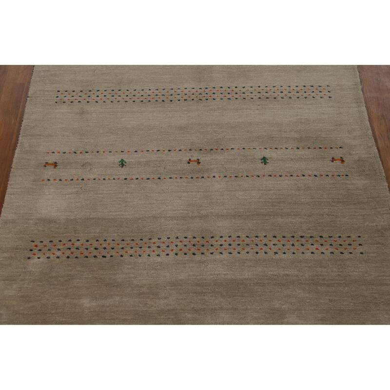 Hand Knotted Oriental 100% Wool Carpet Tribal Animal Pictorial Beige & Ivories Gabbeh Area Rug - 6' 5'' X 4' 7''