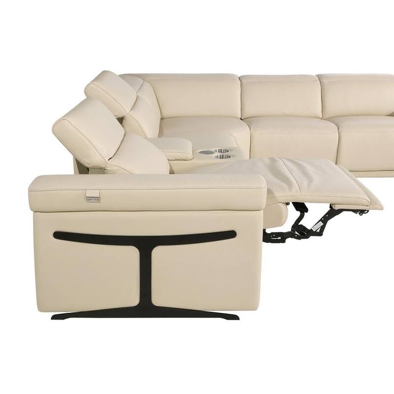 HomeRoots Beige Italian Leather Modular L Shaped Eight Piece Corner Sectional With Console