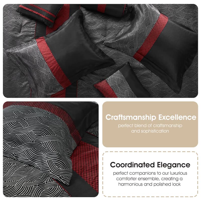 Nanshing Ester Red and Black 7-Piece Comforter Set