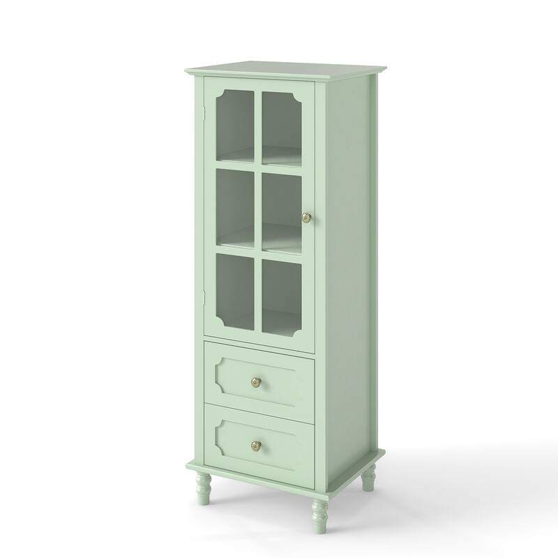 Buffet Cabinet with Glass Doors and Double Drawer, Modern Wooden Storage Sideboard Cupboard for Living room