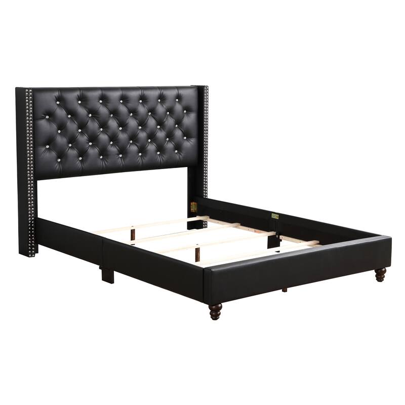 Sleek Black Upholstered Full Bed with Tufted Headboard