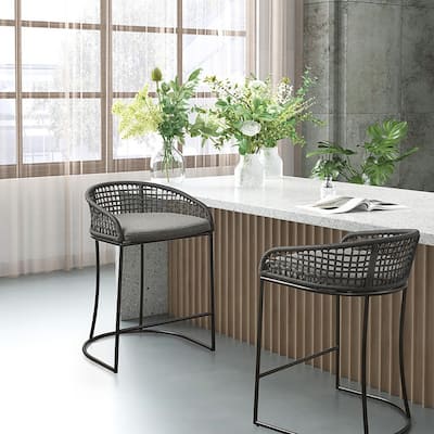 30"H Woven Counter Stool in Dark Gray