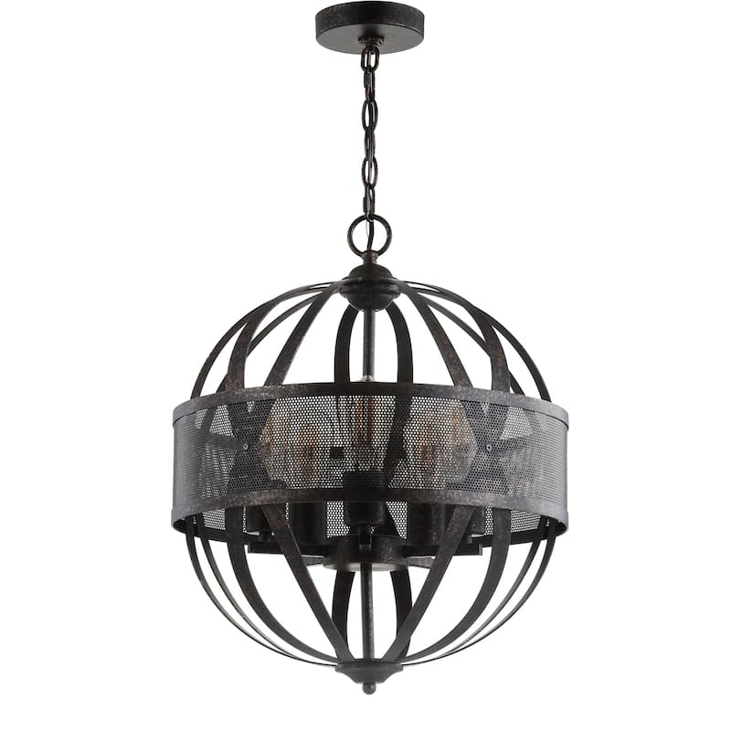 SAFAVIEH Lighting Elvane Adjustable 5-Light Led Brass Pendant - 16.8"x16.8"x24.5-96.5" - Dark Grey - 17Wx17Dx97H