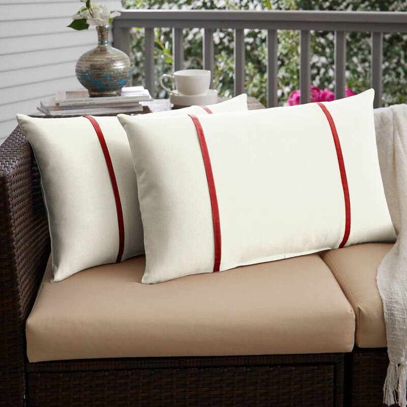 Sorra Home Sunbrella Outdoor Double Petite Flange Pillow Set of 2 - Sunbrella - Canvas Natural/Canvas Jockey Red - 16 in H x 16 in W x 6 in D