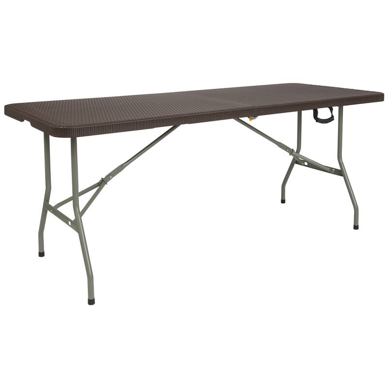 6-Foot Bi-Fold Rattan Plastic Folding Table with Handle - Event Table - N/A