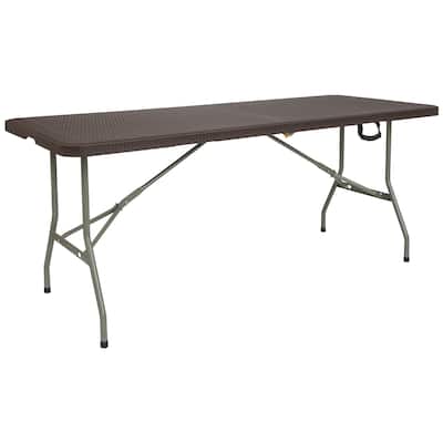 6-Foot Bi-Fold Rattan Plastic Folding Table with Handle - Event Table