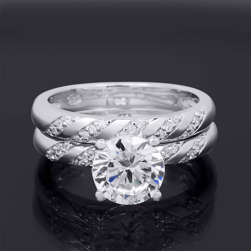 Sterling Silver Brilliant Round Cut Cubic Zirconia Bridal Ring Set