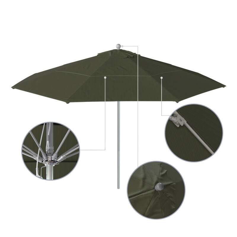 California Umbrella 11' Rd Aluminum Frame, Fiberglass Rib Market Umbrella, Push Open, Anodized Silver Finish, Olefin Fabric