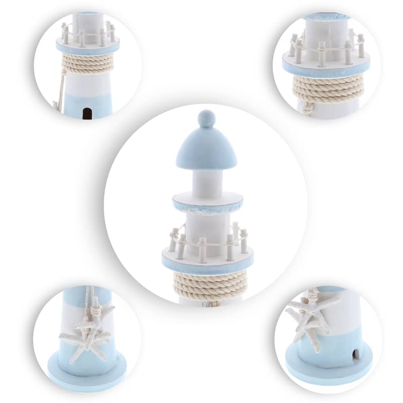 CoTa Global Blue Lagoon Wooden Lighthouse 12 Inch, Nautical Decor - 5″Lx4.35″Wx11.5″H