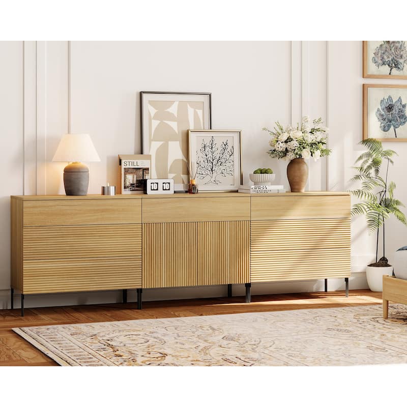 94.5" Modern Reeded 7-Drawer Dresser Set For Bedroom, Minimalist Chest Of Drawers