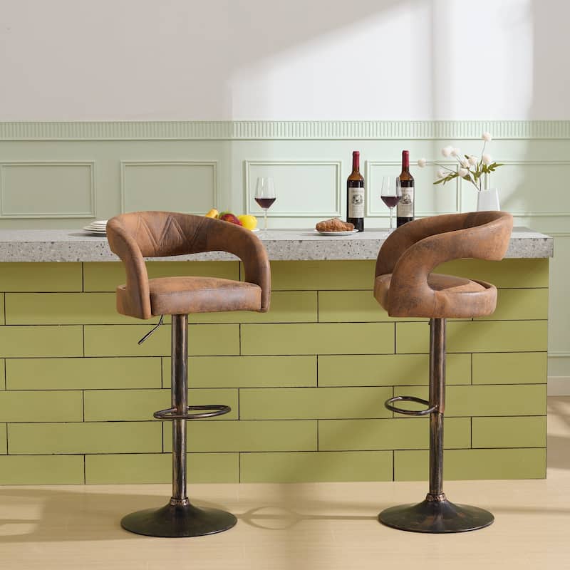VECELO Set of 4 Swivel Bar Stools Rounded Mid-Back Barstools with Adjustable Height 360° Rotation 16" Base with Footrest