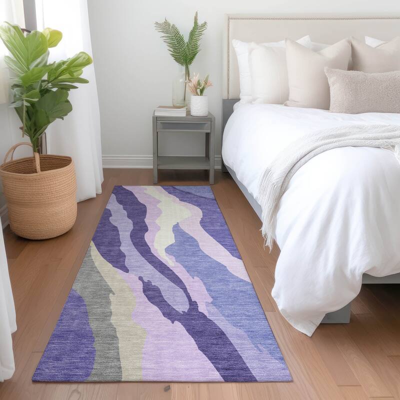 Machine Washable Indoor/ Outdoor Abstract Contemporary Chantille Rug - Purple - 2'3" x 7'6"