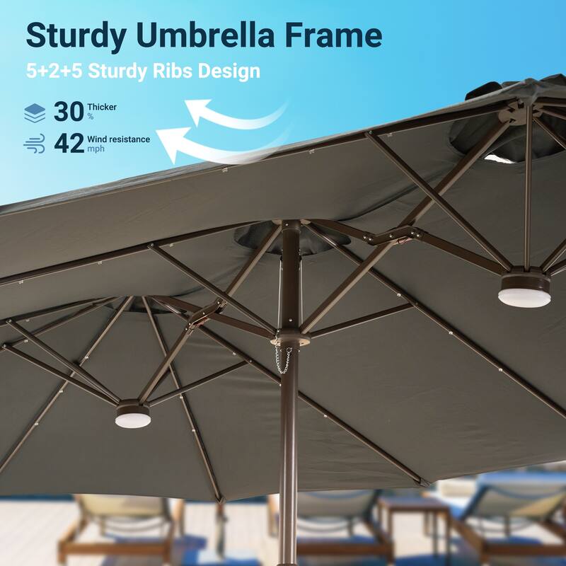 XIZZI Outdoor Patio Umbrella with Solar LED Lights and Base