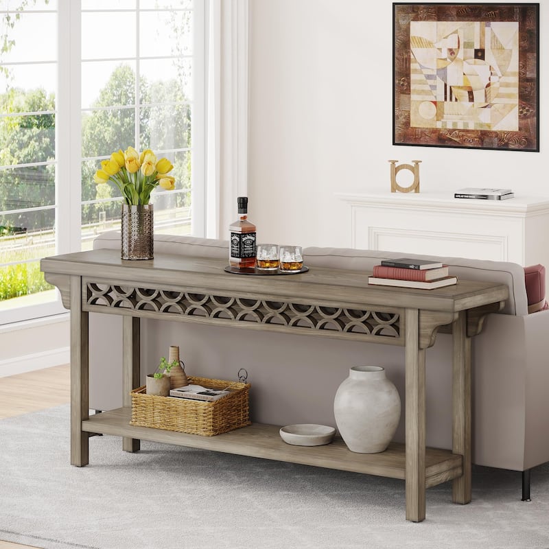 70.8 Inch Farmhouse Solid Wood Long Console Table Sofa Table