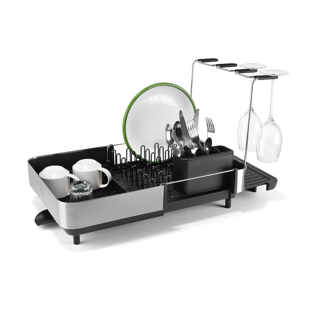Extend Steel Plus Expandable Dish Rack with Wine Glass Holder