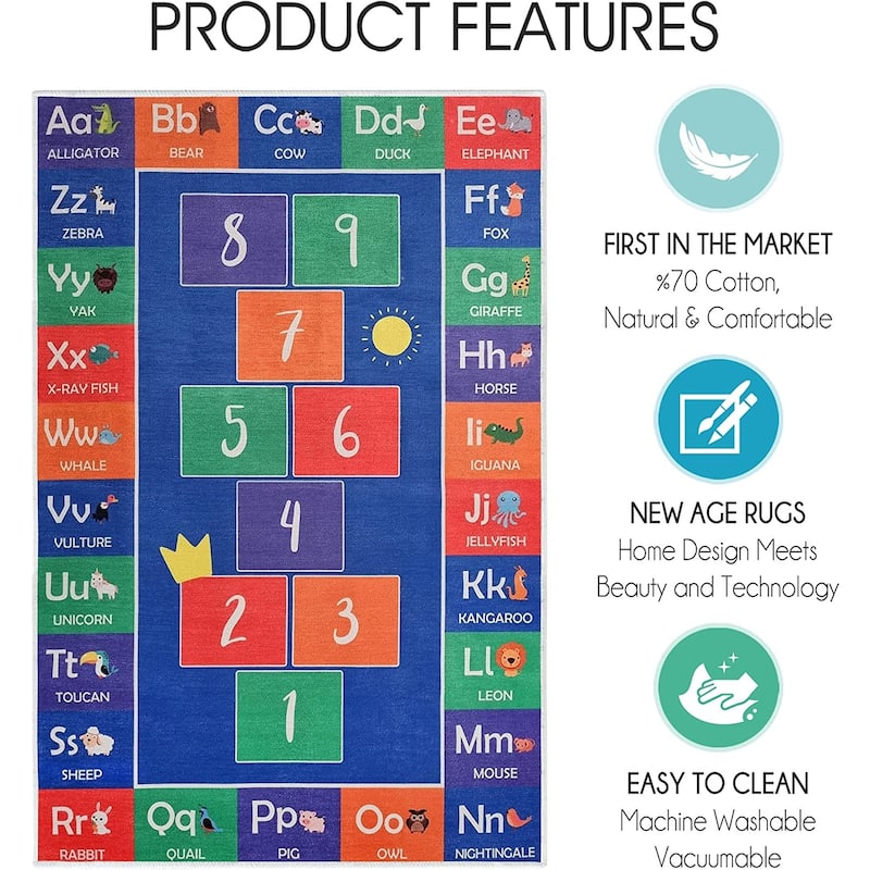 Sussexhome Low Pile Non-Slip Washable Educational Rug