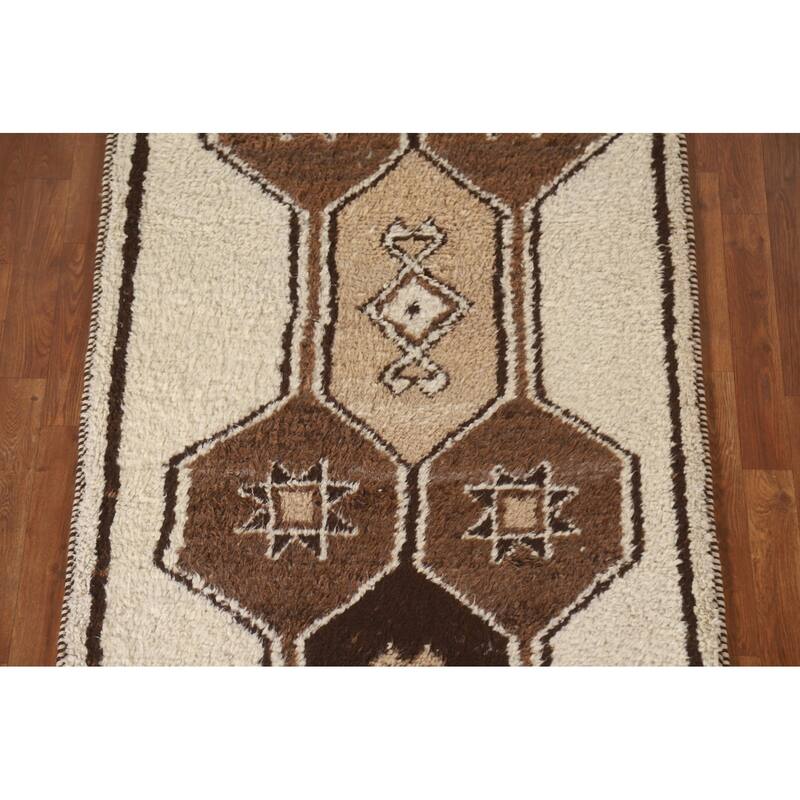Anatolian Beige Tribal Turkish Runner Rug Handmade Wool Carpet - 3'7"x 10'4"