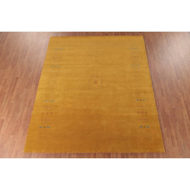 Gold Yellow Gabbeh Indian Area Rug Handmade Wool Carpet - 8'0"x 9'7"