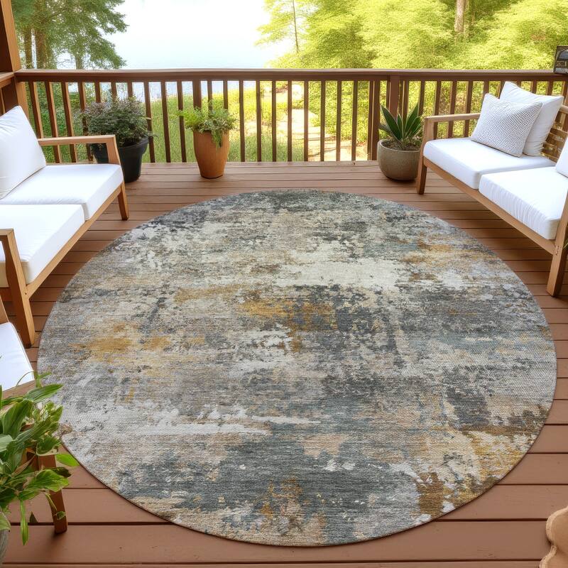 Machine Washable Indoor/ Outdoor Modern Blend Chantille Rug - Khaki - 8' x 8'