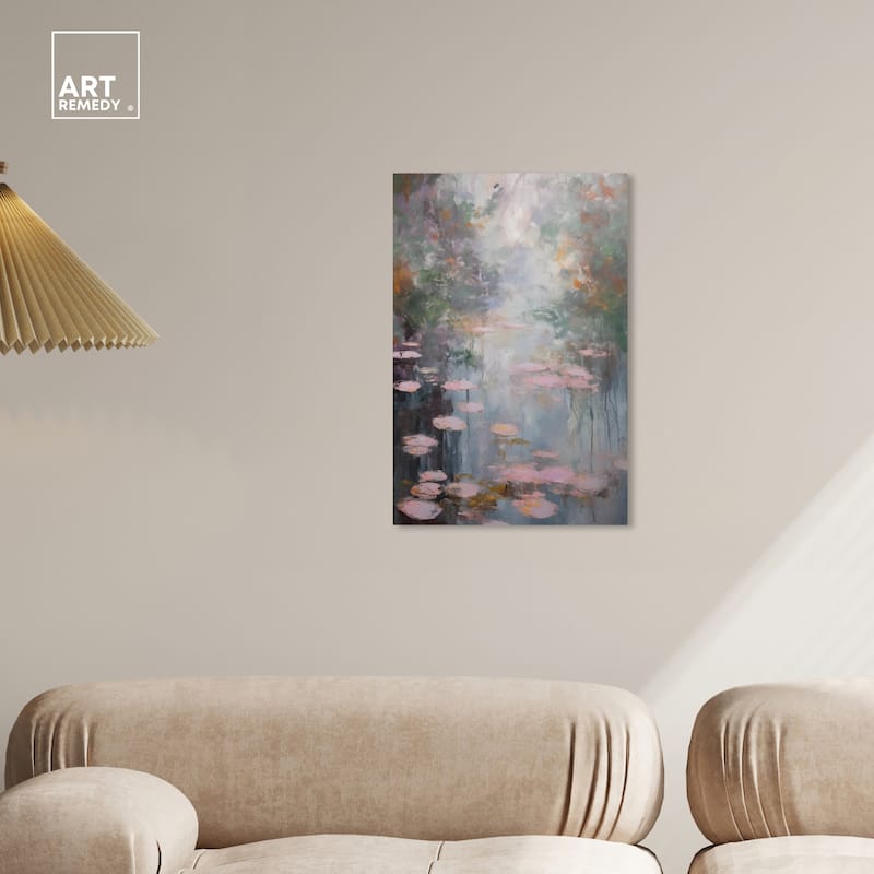 Art Remedy Pink Impressionisty Lilypads Gallery Wrapped Impressionism 1 Piece Canvas Wall Art