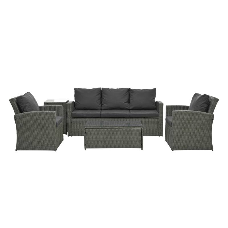 Patio Furniture, Outdoor Furniture, Seasonal PE Wicker Furniture,5 Set Wicker Furniture With Tempered Glass Table Top