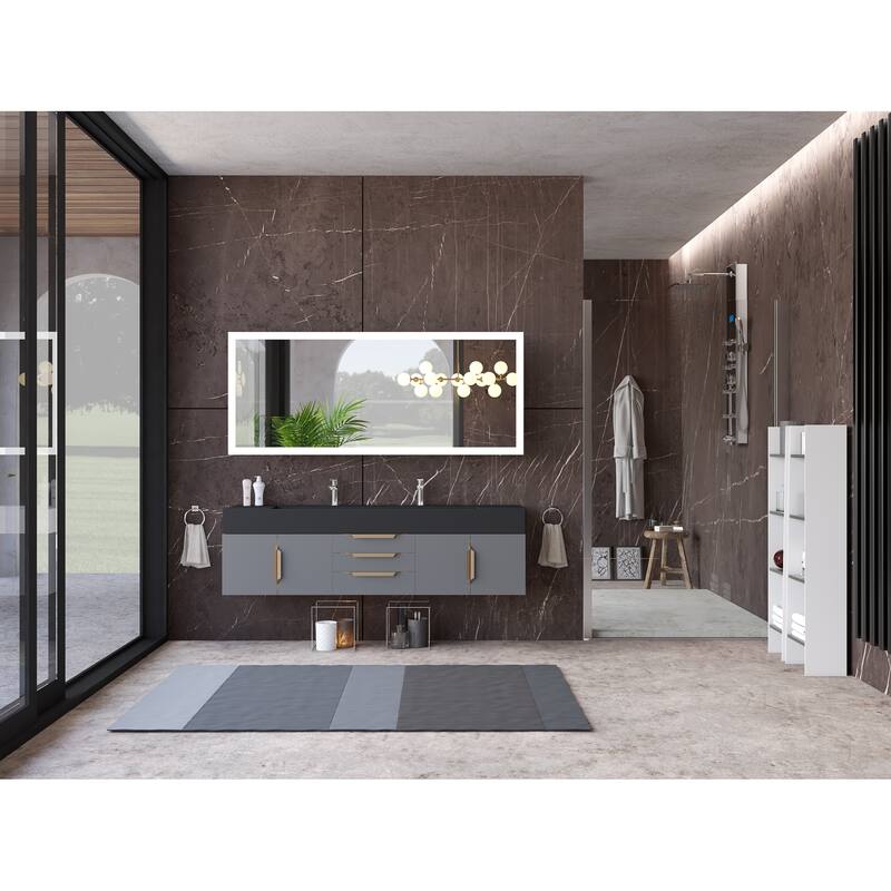 Nile 72" Wall Mounted Bathroom Vanity Set w/ Black Top